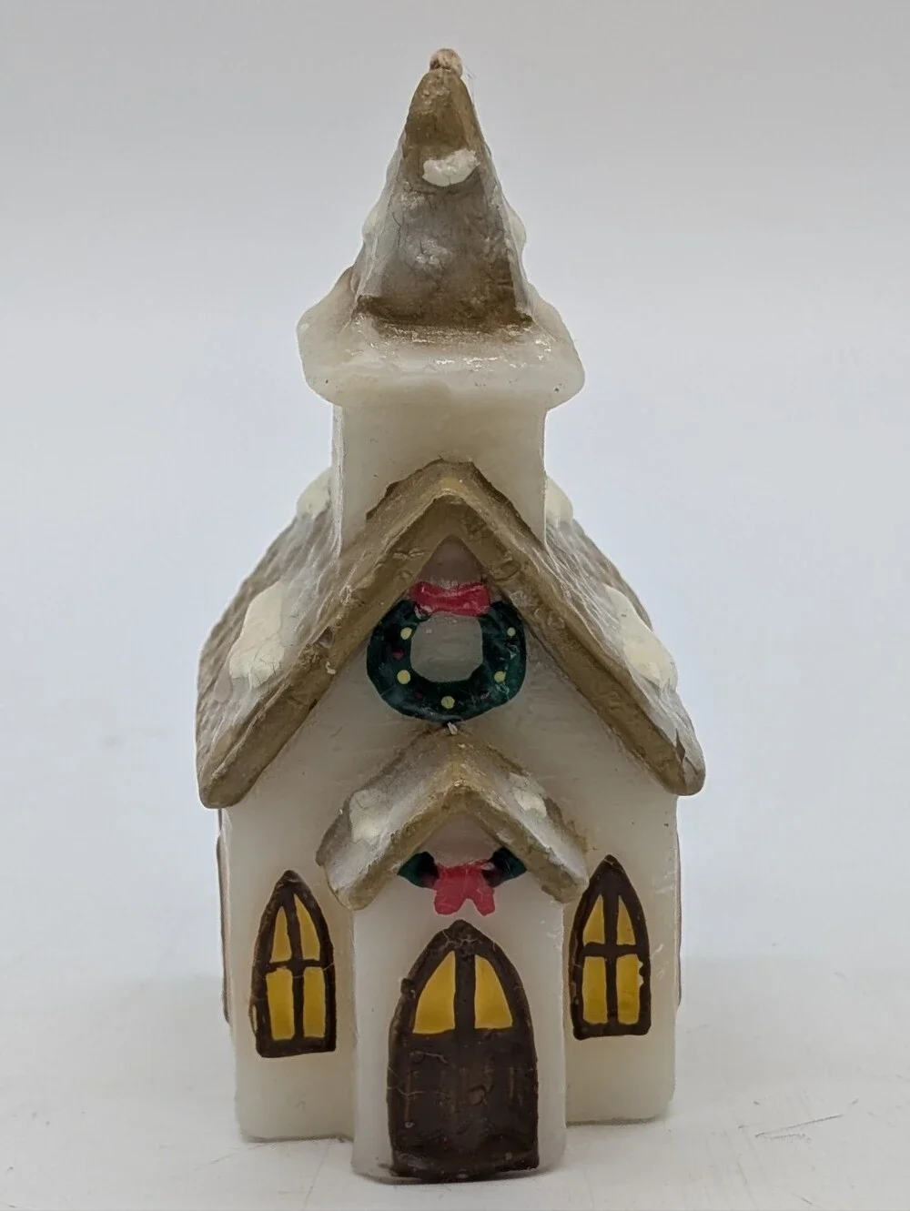 Vintage Russ Berrie Christmas Snow-Covered Church Chapel Wax Candle - Unburnt